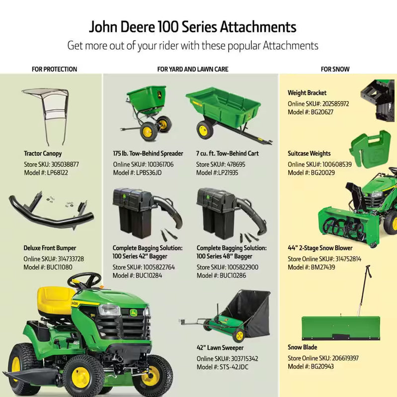 John Deere S100 42 In. Riding Lawn Mower, 17.5 HP Gas Hydrostatic Drive