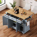 54 Large Kitchen Island With Rubber Wood Drop Leaf, Embossed Texture Rolling Kitchen Cart On 4 Wheels With 4 Doors And 3 Drawers