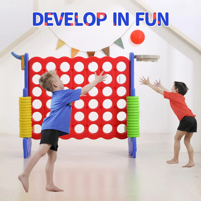 Unicoo 3-in-1 Giant 4 In. A Row Game, Featuring Basketball Hoop, Ring Toss Game And 4-to-Score Game. For Kids And Adults
