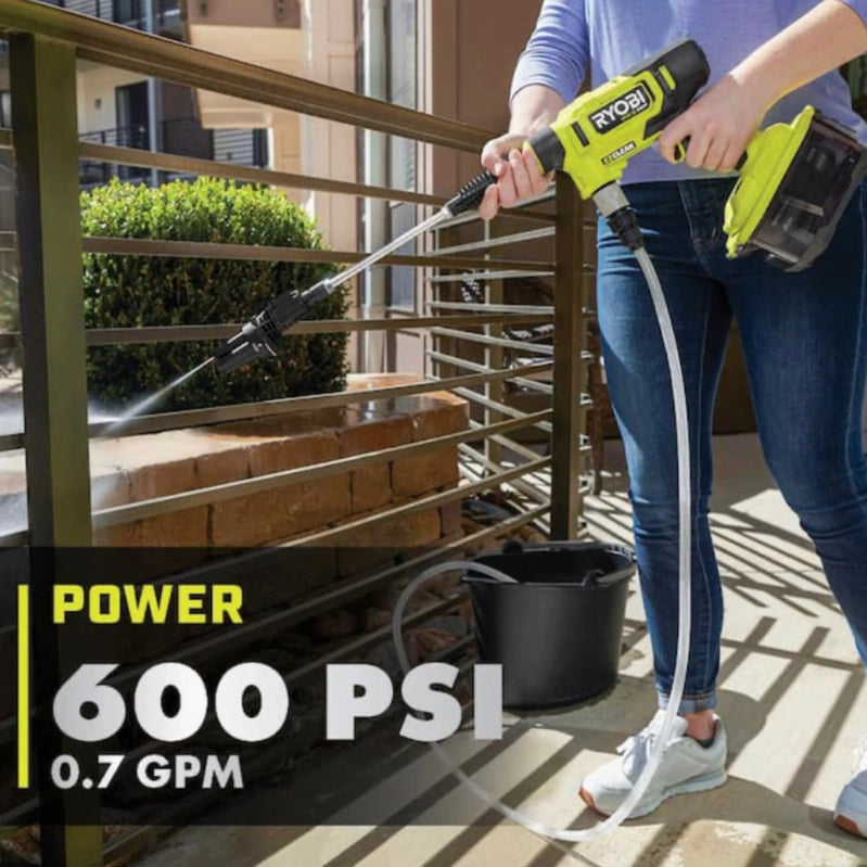 Ryobi One Plus HP 600 PSI At 0.7 Gpm 18V Cordless Electric Cold Water Power Cleaner, 20 Ft. Siphon Hose