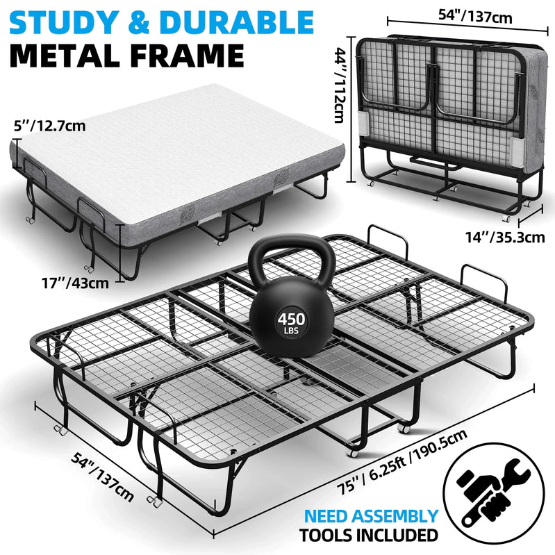 Folding Bed With Mattress 75 In. x 31 In. Cot Size Folded Bed