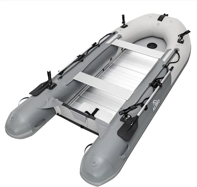 Inflatable Boat, Yacht Dinghy Tender Raft, Multi Person Fishing Boat, Aluminum Floor Oars, Fishing Rod Holders, Heavy-Duty PVC, 2024 Model