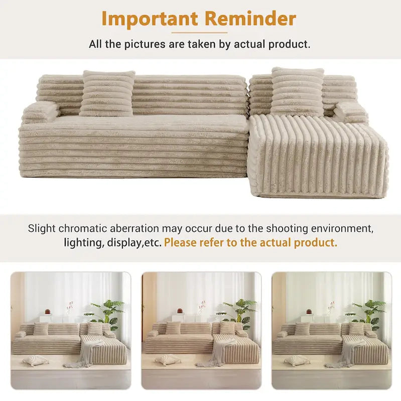 Cloud Sectional Sofa, Modern Upholstered Couch With 2 Throw Pillows, Free-Combined Sofa, Modular Sectional L Shaped Couch