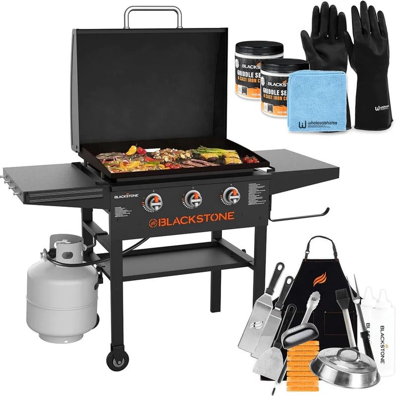 28 In. Blackstone Griddle 2080 With Hood XL Griddle Original 3-Burner Outdoor Flat Top Grill, With Blackstone Griddle Accessories, Seasoning