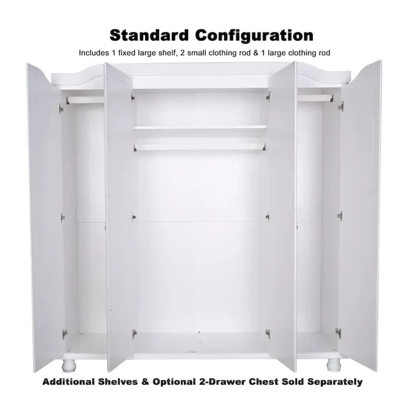 Palace Imports 100% Solid Wood Kyle 4-Door Wardrobe Armoire With Solid Wood Or Mirrored Doors