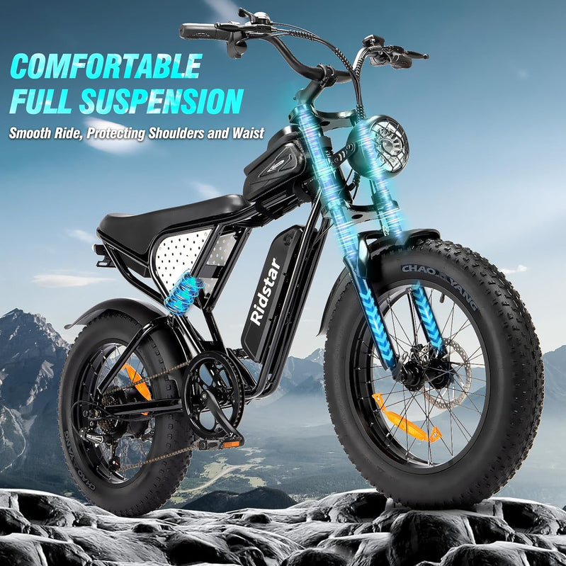 Electric Bike Q20, 2000W, 52V, 30-180 Miles All-Terrain Fat Tire E-Bike For Adults