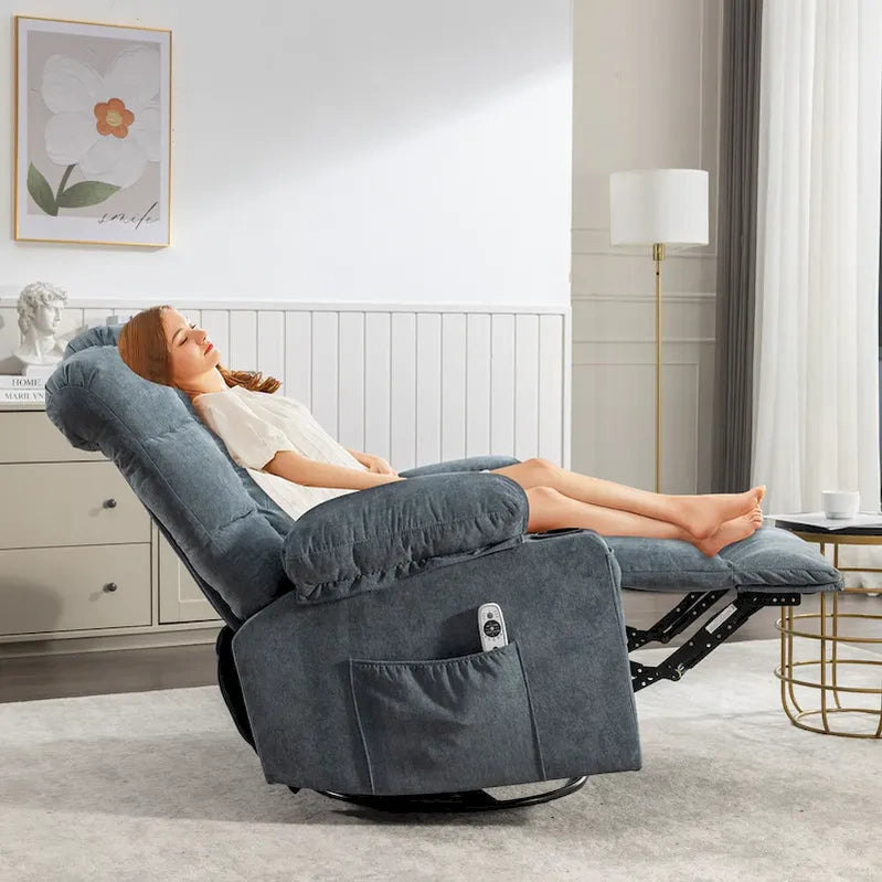 Grey Oversized Recliner With Heat And Massage, 150 Recline, 30 Rocking, USB Charging, And 2 Cup Holders