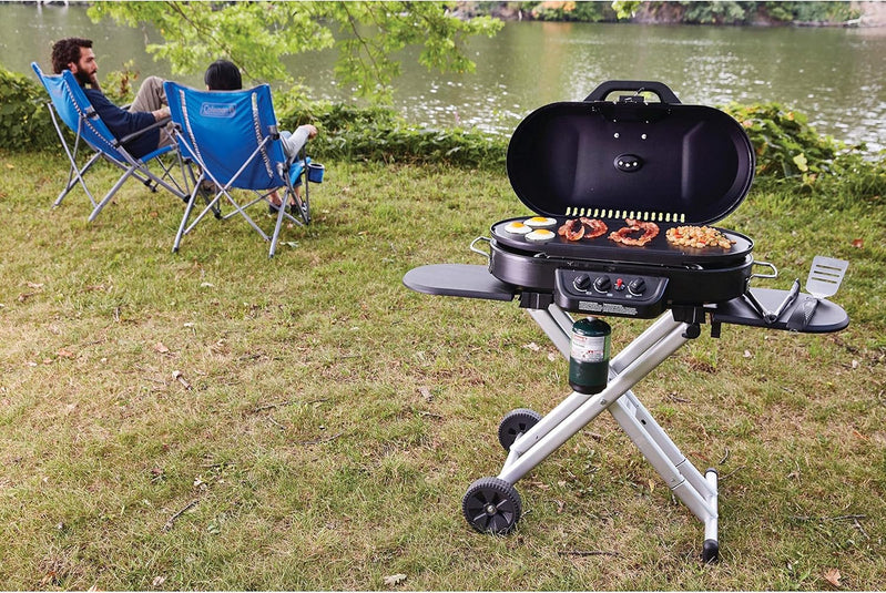 RoadTrip 285 Portable Stand-Up Propane Grill With 3 Adjustable Burners And Instastart Ignition, 20,000 BTUs Of Power For Outdoor Cooking
