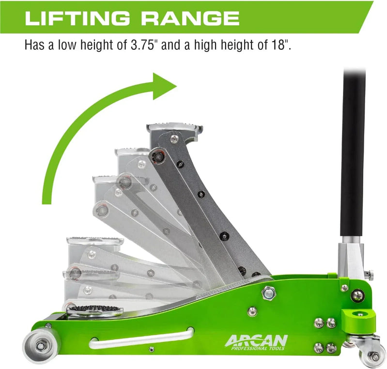 Tools 3-Ton Quick Rise Aluminum Floor Jack With Dual Pump Pistons And Reinforced Lifting Arm, A20018_A20019