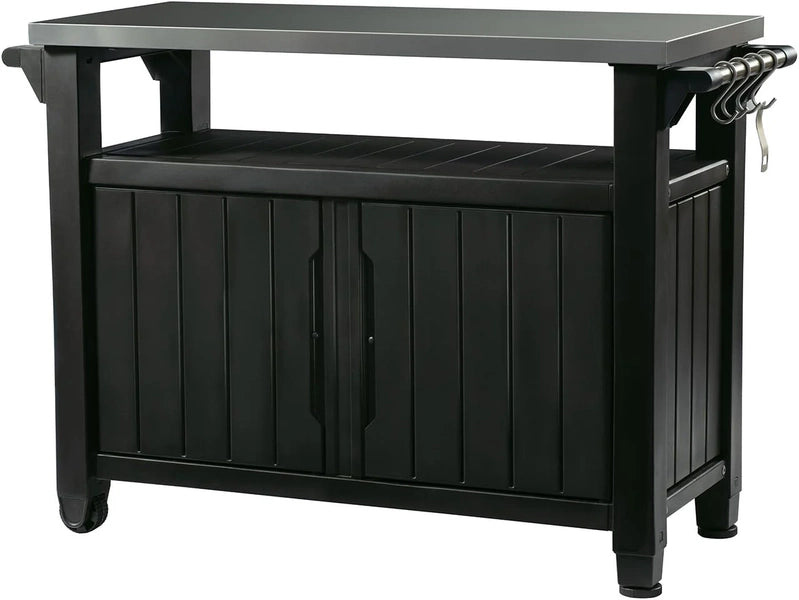 Keter Outdoor Rolling Table Cart For Food Prep, Storage, Bar And Grill, Dark Brown