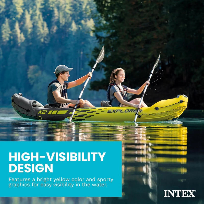 Intex 68307EP Explorer K2 Inflatable Kayak Set, Includes Deluxe 86 In. Aluminum Oars And High