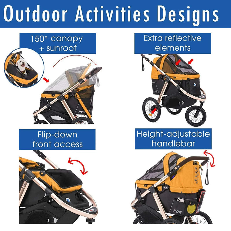 Jogging Sports Stroller With Comfort Rubber Wheels/Zipper-Less Entry/1-Hand Quick Fold/Aluminum Frame For Small/Medium Dogs, Cats And Pets, Green Camo