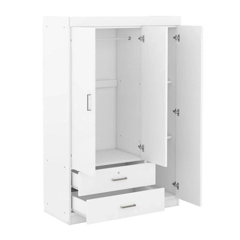 3-Door Mirror Wardrobe With Shelves And 2 Drawers