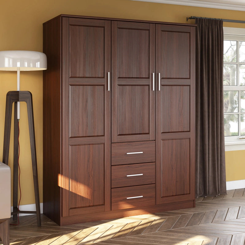 Palace Imports 100% Solid Wood Cosmo 3-Door Wardrobe Armoire With Solid Wood Or Mirrored Doors