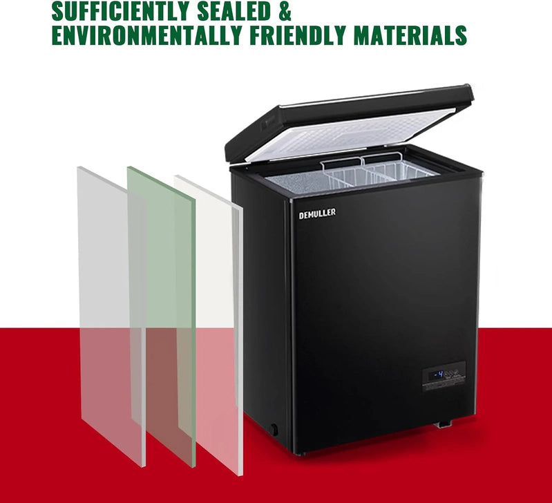 Chest Freezer 5.0Cubic Feet Deep Freezer Freestanding Freezers With 2 Removable Stainless Steel Basket