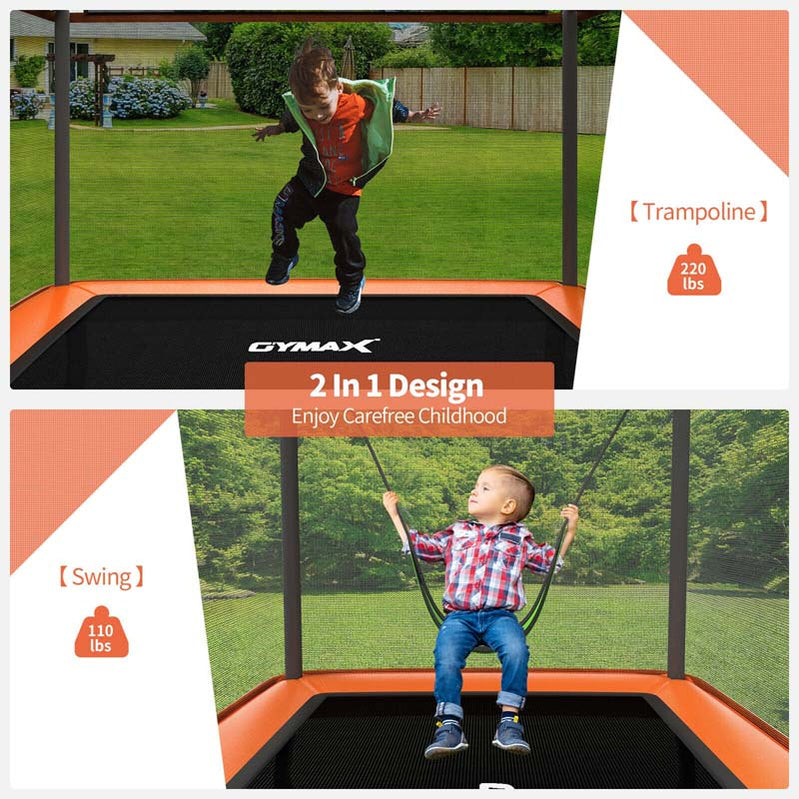 6 Ft. Kids Trampoline With Swing And Safety Fence, Astm Approved Toddler Rectangle Trampoline For 3-8 Year Old