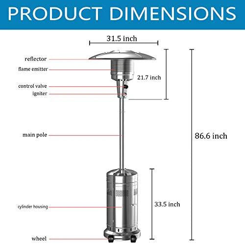 2 Set 48,000-BTU Umbrella Patio Propane Heater With Wheels, Stainless Steel Patio Heater