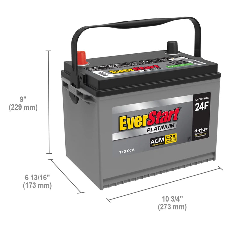 EverStart Platinum AGM Automotive Battery, Model 24F, 12 Volts, 750 CCA, Made In The USA