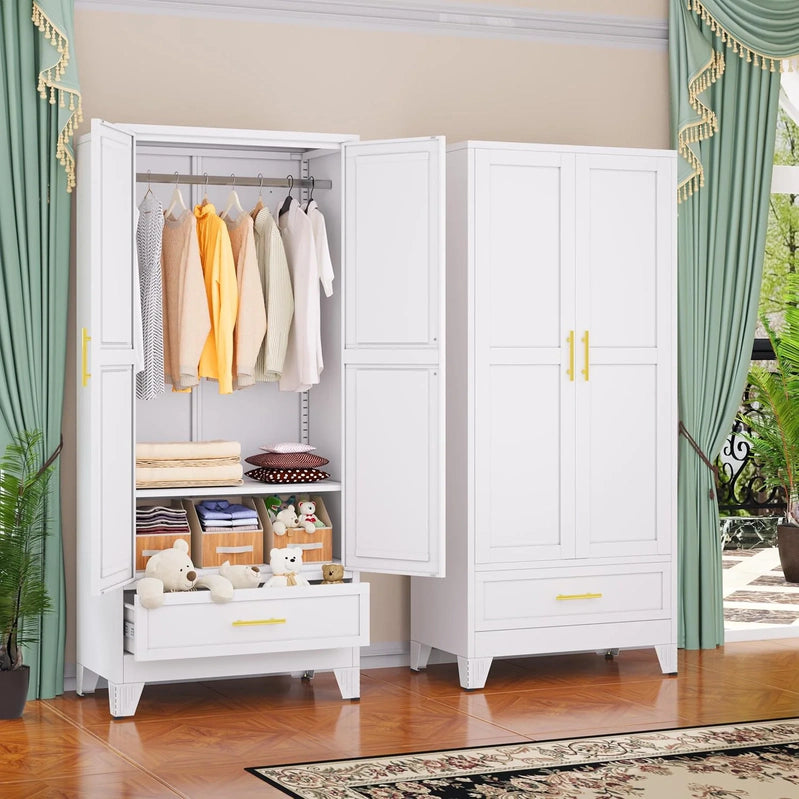 Steel Armoire Wardrobe Closet, 71 In. Metal Clothing Storage Cabinets