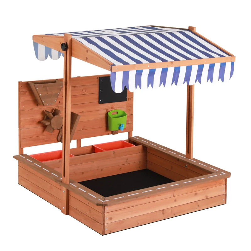 Adjustable Canopy Wooden Kids Sandpit w/Cover, Extras, Keezi