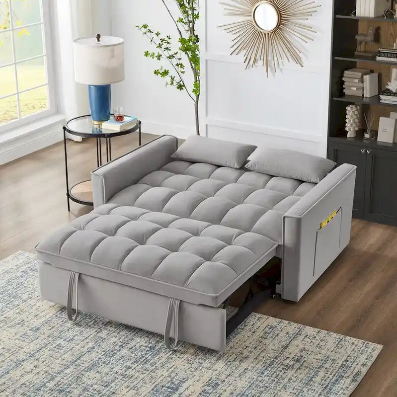 4 in1 Loveseat Sofa Bed With Armrests And Storage Pockets, Multi-Function Tufted Pull-Out Sofa Bed With Adjustable Backrest