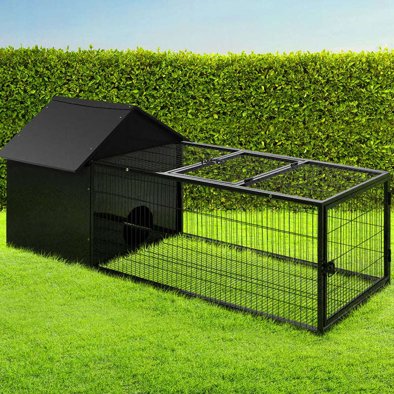 Weatherproof Metal Rabbit Hutch w/Run And Secure Locks i.Pet