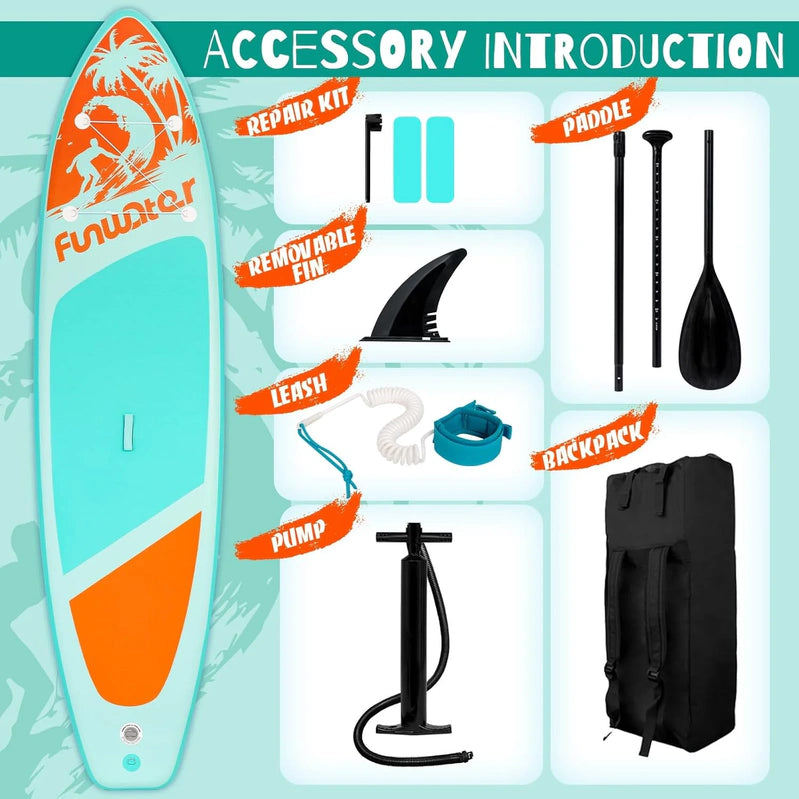 FunWater Inflatable Stand Up Paddle Board With Premium Sup Paddle Accessories, Non-Slip EVA Deck, 11'/10'6' Paddle