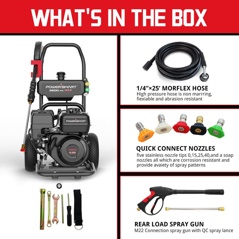 PowerSmart 3200PSI Gas Pressure Washer With 5 Nozzles And Soap Tank