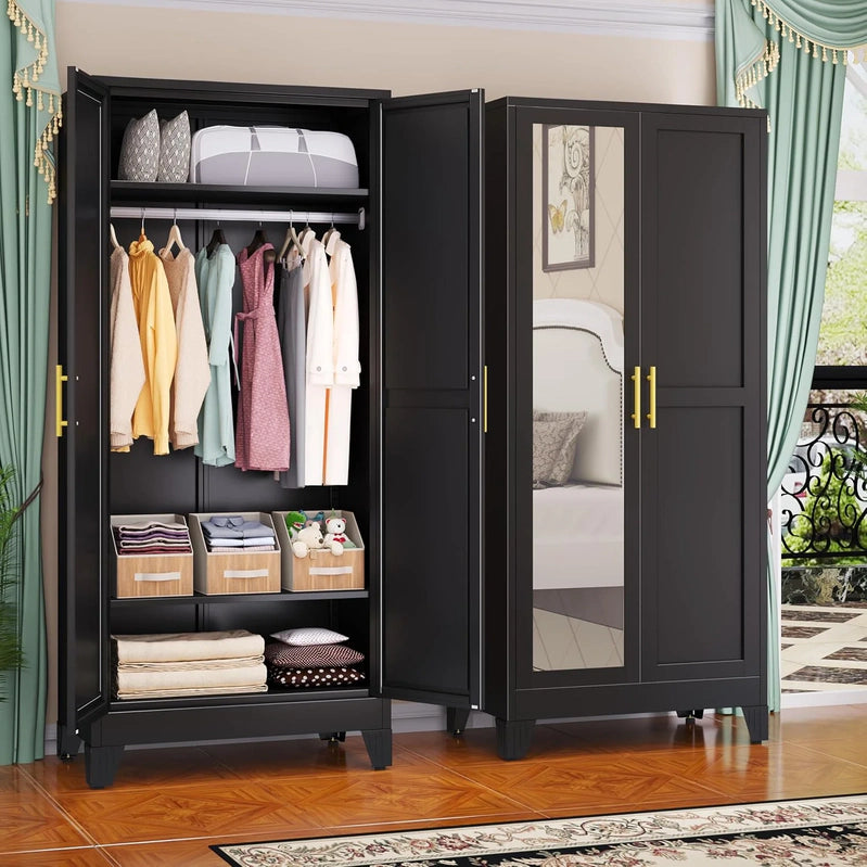 Steel Armoire Wardrobe Closet, 71 In. Metal Clothing Storage Cabinets