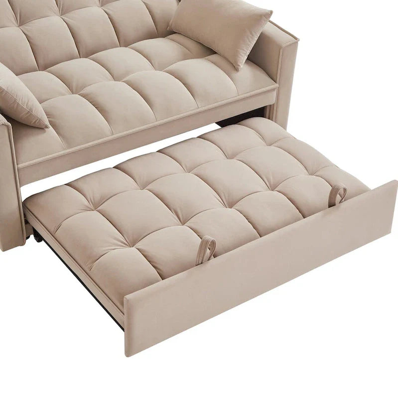 4 in1 Loveseat Sofa Bed With Armrests And Storage Pockets, Multi-Function Tufted Pull-Out Sofa Bed With Adjustable Backrest