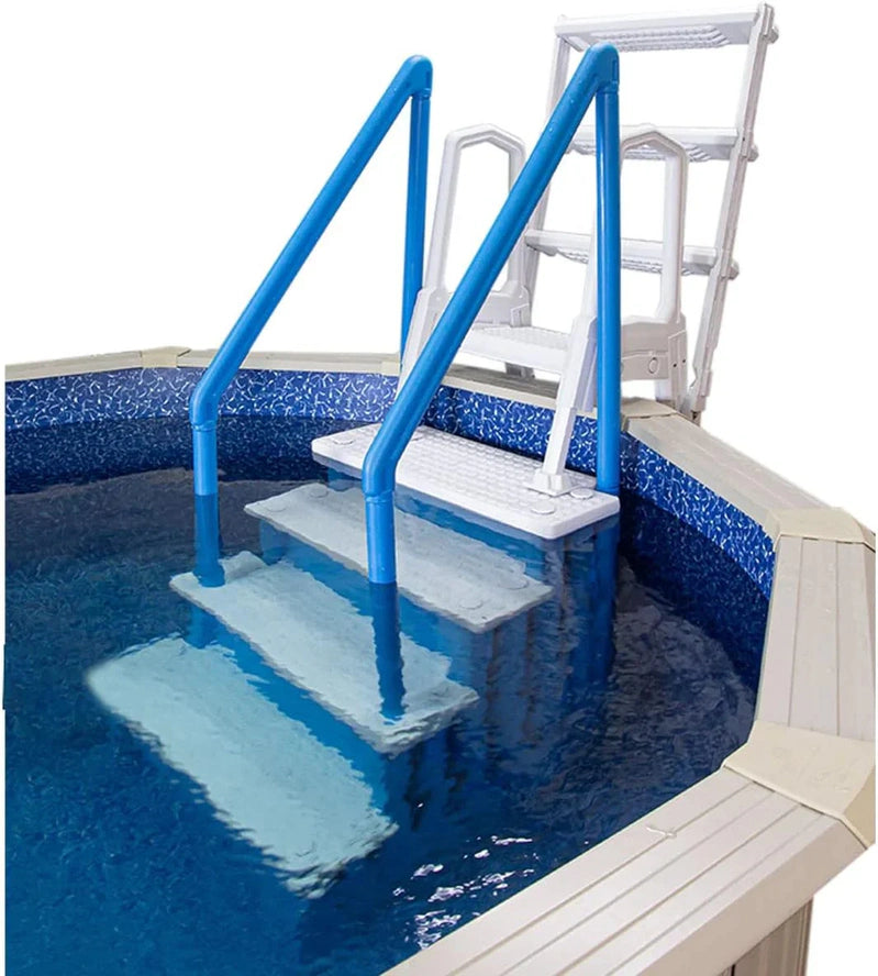 Non-Slip Entry Steps For Pools, Grey, For Above-Ground Pools, Can Be Installed On Terraces With A Height Of 122 To 137 Cm, Load Capacity Up To 136 Kg