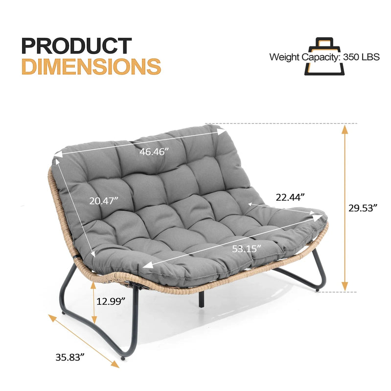 Crestlive Products Patio Loveseat, All-Weather Rattan Large Furniture With Soft Cushions, Outdoor Loveseat For Balcony, Poolside, Backyard, Beige