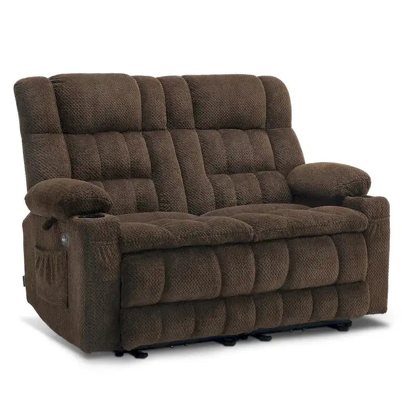 MCombo Power Loveseat Recliner, Electric Reclining Loveseat Sofa With Heat And Vibration, Cupholders, USB Charge Ports RS6314