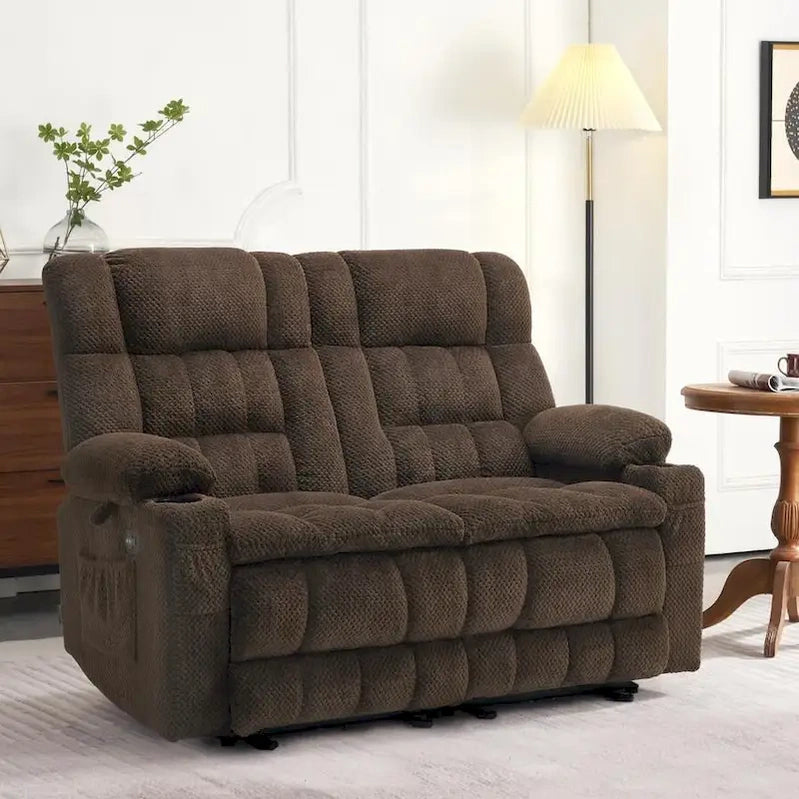 MCombo Power Loveseat Recliner, Electric Reclining Loveseat Sofa With Heat And Vibration, Cupholders, USB Charge Ports RS6314