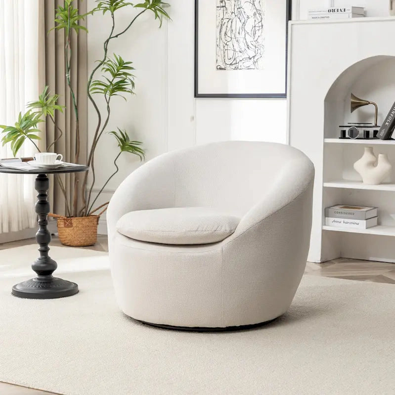Swivel Barrel Chair, 360 Degree Rotation, Boucle Fabric