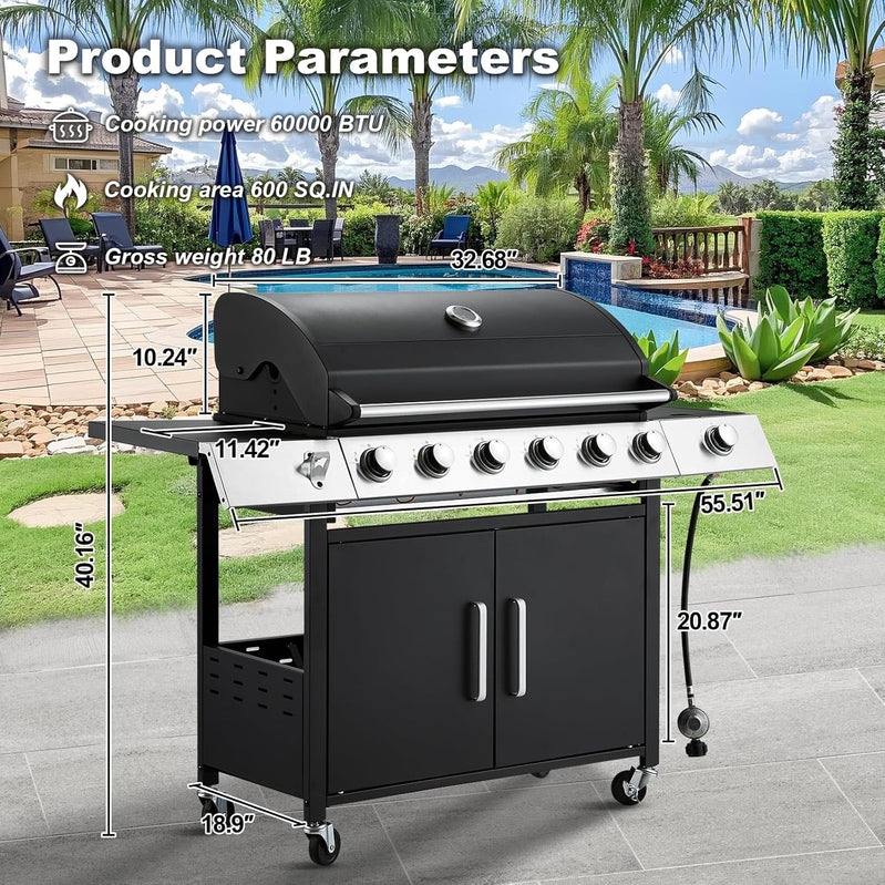 Upgraded 4 Burner Bbq Propane Gas Grill With Cast Iron Grates And Side Stove, 44,000 BTU Stainless Steel Burner Barbecue Grill For Patio