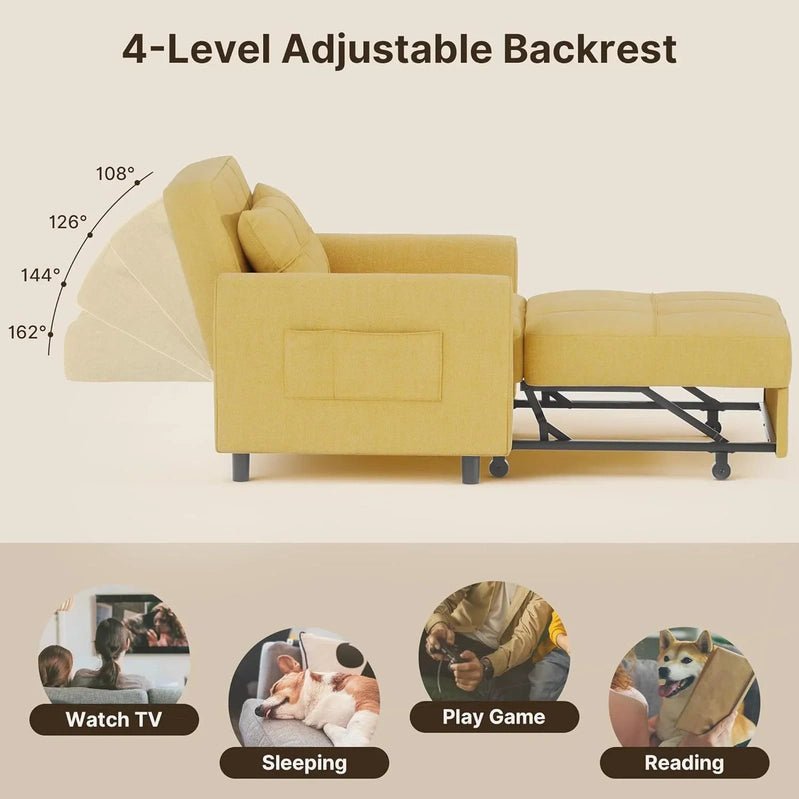 Sofa Bed Chair 3-in-1 Convertible Pullout Single Sleeper Chair Bed Spacious Multifunctional Sofa