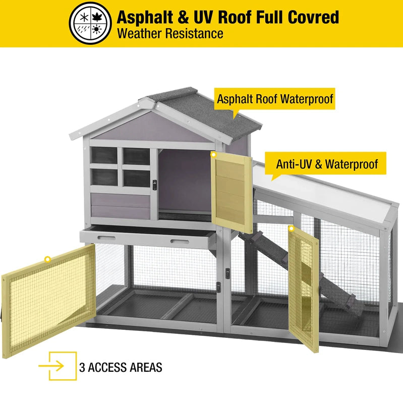Aivituvin Rabbit Hutch Outdoor Indoor Bunny Cage With Pull Out Tray, Upgraded Chicken Coop With Removable Wire Mesh Bottom, Gray