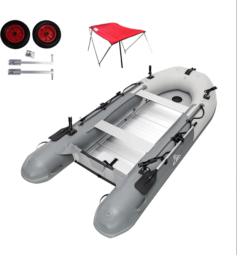 Inflatable Boat, Yacht Dinghy Tender Raft, Multi Person Fishing Boat, Aluminum Floor Oars, Fishing Rod Holders, Heavy-Duty PVC, 2024 Model