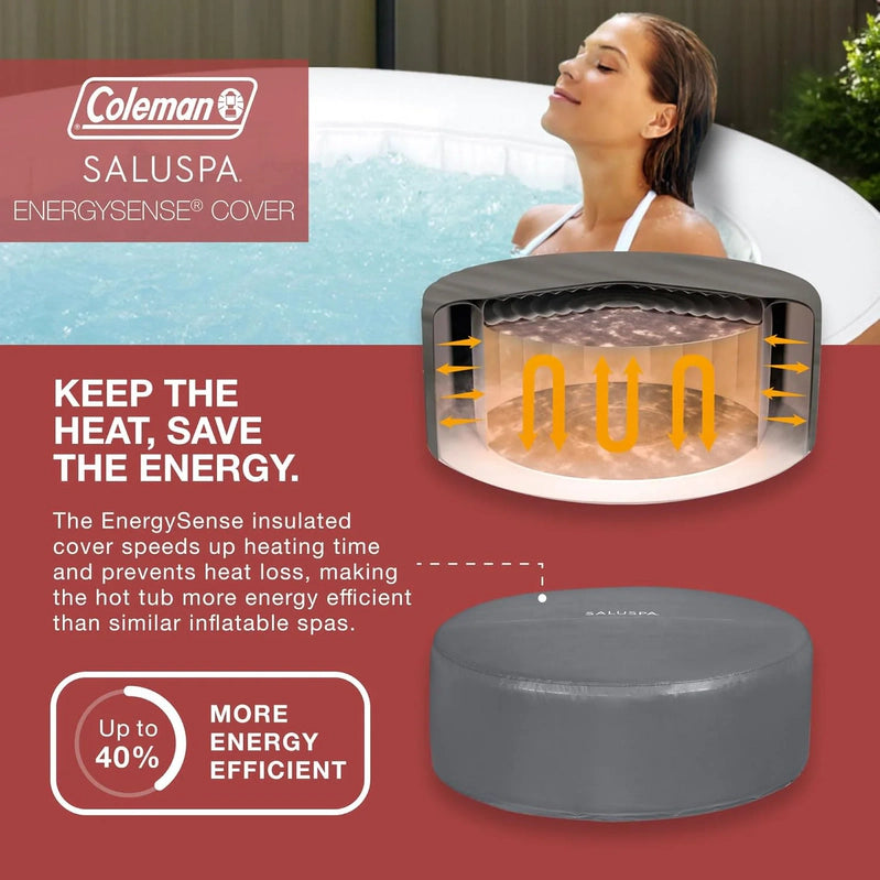 Coleman SaluSpa Miami AirJet 2 To 4 Person Round Inflatable Hot Tub Portable Outdoor Spa With 120 Soothing AirJets And Insulated Cover, Black