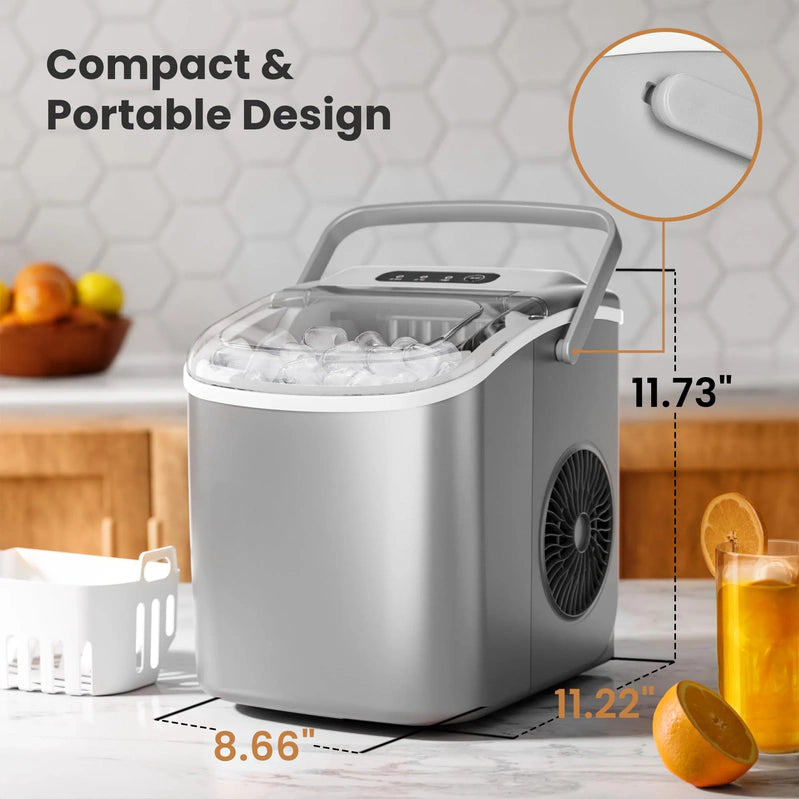 Crzoe Countertop Ice Maker Machine With Handle, 9 Bullet-Shaped Ice Cubes Ready In 6 Mins, 26Lbs/24H