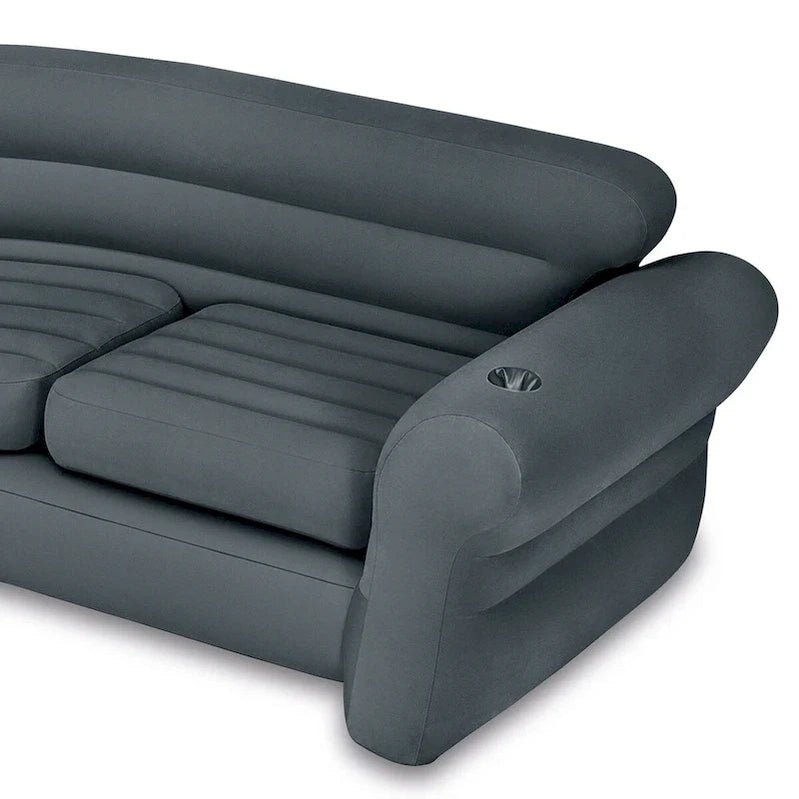 Intex Corner Sofa L-Shaped Inflatable Lounge Couch w/Cupholders, Gray, 2 Pack, 26