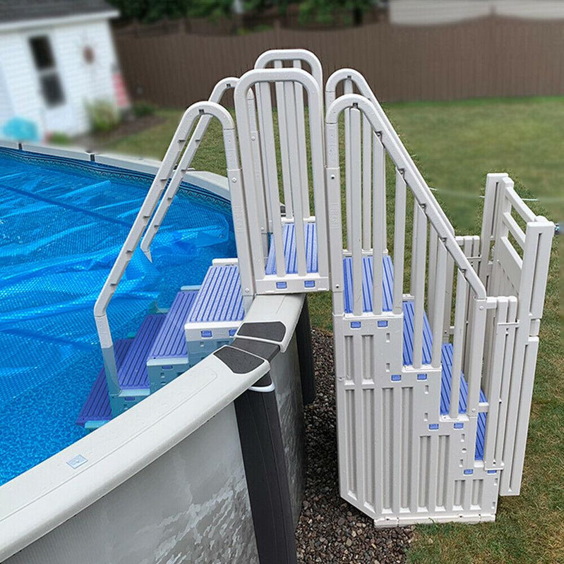 Plastics Above Ground Pool System, Warm Gray, With Blue Steps And Closure