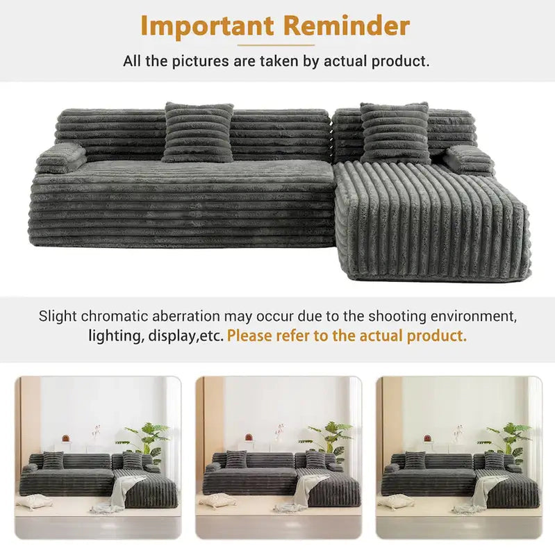 Cloud Sectional Sofa, Modern Upholstered Couch With 2 Throw Pillows, Free-Combined Sofa, Modular Sectional L Shaped Couch