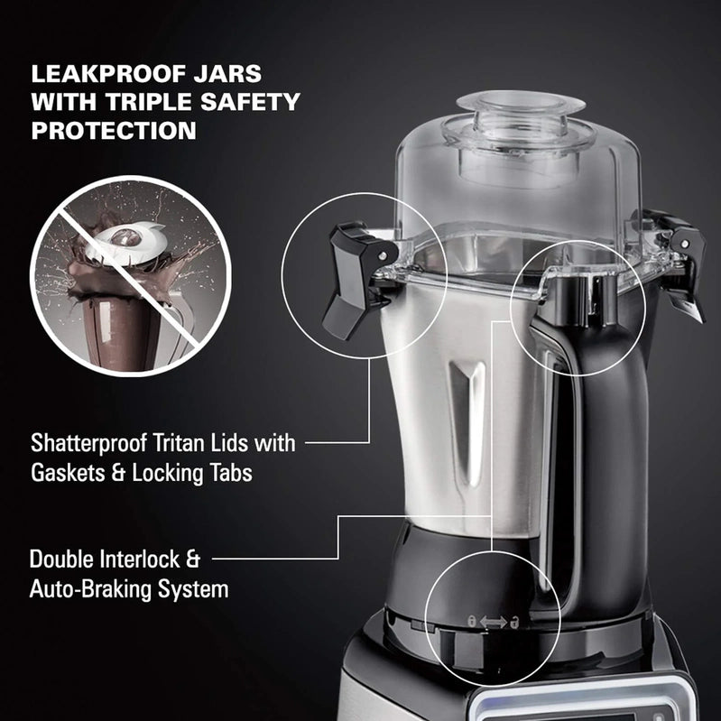 Hamilton Beach Professional 4-in-1 Juicer Mixer Grinder, Commercial-Grade 1400 Watt Motor, 120V, 3 Leakproof Jars, For Wet And Dry Spices, 58770