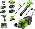 Greenworks 48V, 24V x 2 21 In. Brushless Self-Propelled Mower Plus 12 In. String Trimmer Plus 320CFM Blower