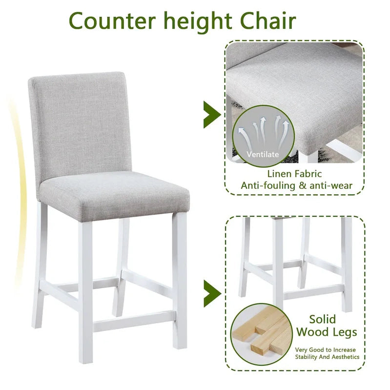 Modern 5-Piece Dining Set With Square Counter Height Table And 4 Upholstered Chairs