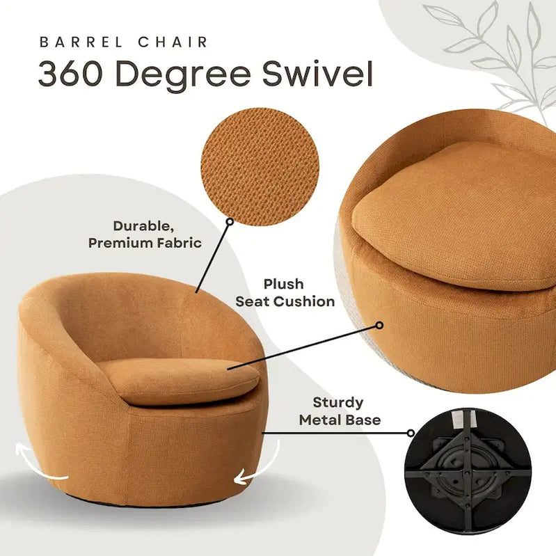 Swivel Barrel Chair, 360 Degree Rotation, Boucle Fabric