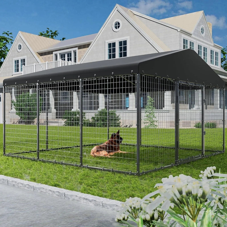 W 118 x D 118 x H 70 Large Outdoor Dog Kennel, Heavy Duty Dog Cage Enclosure With Waterproof Roof