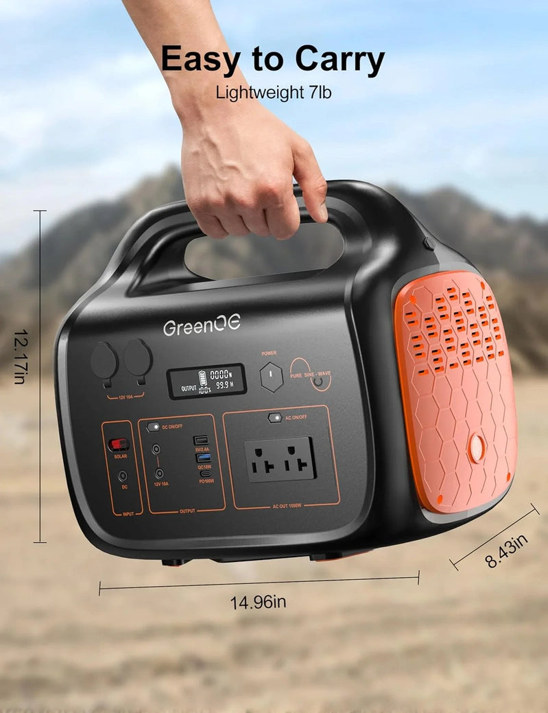 GreenOE Portable Power Station 1000W 1024Wh Solar Powered Generator With 100W Solar Panel